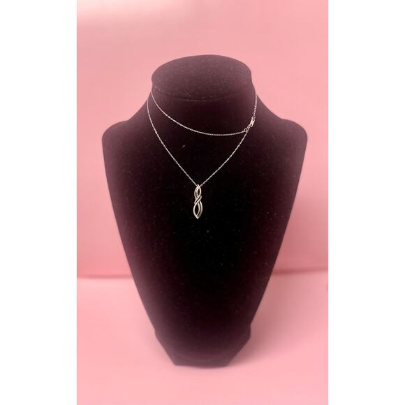 JWBR Signed Sterling Silver Necklace, Infinity Knot Pendant, Diamond Accent - Picture 2 of 8